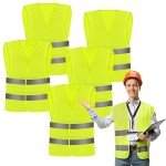 LEEPAT 5 Pack Hi Vis Ve Jackets,High Visibility Reflective Safety Vest Waistcoats Jacket For Traffic Work, Running