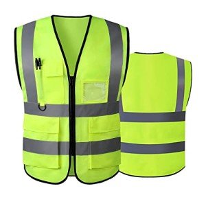 Hi Vis Vests for Women Men High Visibility Reflective Safety Security Vest with Pockets Zipper Front Meets ANSI/ISEA Standards（Small,Green(cloth))