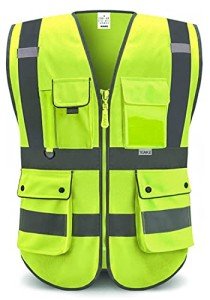 XIAKE High Vis Vests 8 Pockets Reflective Safety Vest Waistcoats for Men Women, Meets ANSI/ISEA Standards(Yellow,Large)