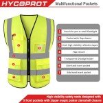 HYCOPROT Hi Vis Viz High Visibility Reflective Safety Vest Waistcoats Jacket Workwear Executive Zip 2 Band Security Mobile Phone Pocket ID Holder (Yellow, M)