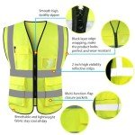HYCOPROT Hi Vis Viz High Visibility Reflective Safety Vest Waistcoats Jacket Workwear Executive Zip 2 Band Security Mobile Phone Pocket ID Holder (Yellow, M)