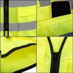 HYCOPROT Hi Vis Viz High Visibility Reflective Safety Vest Waistcoats Jacket Workwear Executive Zip 2 Band Security Mobile Phone Pocket ID Holder (Yellow, M)