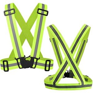 SANTOO Reflective Vest, High Visibility, Lightweight, Flexible and Adjustable Outdoor Safety Equipment, Suitable for Running, Jogging, Hiking, Cycling, etc. Fluorescent Green 2 pieces