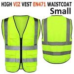 High Vis Viz Safety Waistcoat, High Visibility Reflective Strips, Yellow Safety Vest with Convenient Zipper and Pockets (Medium)