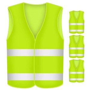 BUZIFU 4 Pcs Reflective Vest Fluorescent Safety Vests High Visibility Waistcoat Reflective jackets Night Work Hi Vis Vest with Reflective Strip for Outdoor Running Walking Motor Bicycle Drivers