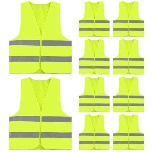 WenYa 10 Pcs Hi Vis Vests, High Visibility Reflective Vest, Unisex Hi Vis Jacket for Traffic Work, High Vis Jacket with Reflective Strips for Adult Outdoor