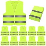 Hi Vis Vests, 10 Pack High Visibility Safety Security Vests, Hi Vis Silver Strip, Reflective Jacket Men Women, Work Cycling Runner Surveyor Volunteer Road Construction Workwear