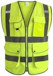 XIAKE 9 Pockets Class 2 High Visibility Reflective Safety Vest Men Women Waistcoat Construction Vest Zipper Front(Yellow,Large)