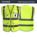 XIAKE 9 Pockets Class 2 High Visibility Reflective Safety Vest Men Women Waistcoat Construction Vest Zipper Front(Yellow,Large)