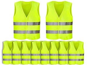 Anlising 10PCS High Visibility Safety Vests,Hi Vis Safety Vests with 2 Reflective Stripes,Night Workwear Reflective Vest,Reflective Jackets Waistcoat,for Running,Biking,Surveyor and Traffic Work