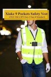 XIAKE 9 Pockets Class 2 High Visibility Reflective Safety Vest Men Women Waistcoat Construction Vest Zipper Front(Yellow,Large)