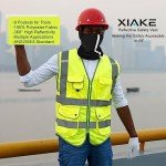 XIAKE 9 Pockets Class 2 High Visibility Reflective Safety Vest Men Women Waistcoat Construction Vest Zipper Front(Yellow,Large)