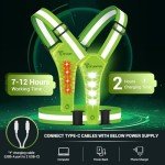 TOFLANTUR LED Reflective Running Gear Vest, High Visibility Running Lights for Runners Safety, USB-C Rechargeable Adjustable Light Up Running Lights Chest for Night Walking Jogging