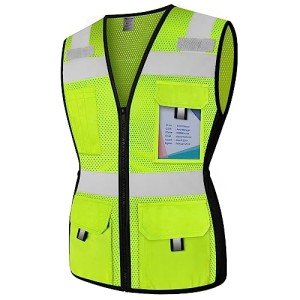 Graunton Women Reflective Vest 11 Pockets High Visibility Mesh Safety Vest for Lady, Neon Construction Work Vest with Zipper, Snug-Fit, Durable with Reinforced Sewing, ANSI Compliant,Yellow S