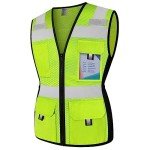 Graunton Women Reflective Vest 11 Pockets High Visibility Mesh Safety Vest for Lady, Neon Construction Work Vest with Zipper, Snug-Fit, Durable with Reinforced Sewing, ANSI Compliant,Yellow S
