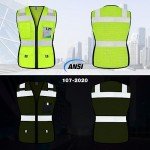 Graunton Women Reflective Vest 11 Pockets High Visibility Mesh Safety Vest for Lady, Neon Construction Work Vest with Zipper, Snug-Fit, Durable with Reinforced Sewing, ANSI Compliant,Yellow S