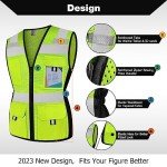 Graunton Women Reflective Vest 11 Pockets High Visibility Mesh Safety Vest for Lady, Neon Construction Work Vest with Zipper, Snug-Fit, Durable with Reinforced Sewing, ANSI Compliant,Yellow S