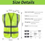 2 Pcs Hi Vis Vests for Women Men, Multi-Pockets High Visibility Vest, Reflective Safety Security Vest with Zipper, Widen Reflective Strip Yellow Security Jacket