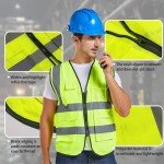 2 Pcs Hi Vis Vests for Women Men, Multi-Pockets High Visibility Vest, Reflective Safety Security Vest with Zipper, Widen Reflective Strip Yellow Security Jacket