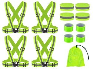 Hitopin Running Reflective Vest Gear, 4Pack Reflective Safety Harness, High Visible Reflective Running Vest, Adjustable Safety Vest, 8PCS Reflective Wristbands, for Running, Jogging, Hiking, Cycling