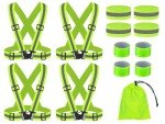 Hitopin Running Reflective Vest Gear, 4Pack Reflective Safety Harness, High Visible Reflective Running Vest, Adjustable Safety Vest, 8PCS Reflective Wristbands, for Running, Jogging, Hiking, Cycling