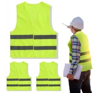 3 Pcs Hi Vis Vest, Yellow Jackets Reflective Hi Vis Jacket, Safety Reflective Vest Hivisible Vest for Traffic Work, Security Guard, Running Mens Womens Boys Girls