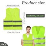 3 Pcs Hi Vis Vest, Yellow Jackets Reflective Hi Vis Jacket, Safety Reflective Vest Hivisible Vest for Traffic Work, Security Guard, Running Mens Womens Boys Girls