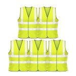 Vasego - 5 Pack of Plain Hi Visibility Reflective Safety Vest for Men & Women Fluorescent Waistcoat for Outdoor Running Walking Motor Bicycle Drivers -Class 2 (Plain Vest, Yellow, M)