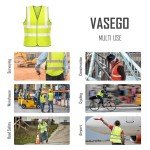 Vasego - 5 Pack of Plain Hi Visibility Reflective Safety Vest for Men & Women Fluorescent Waistcoat for Outdoor Running Walking Motor Bicycle Drivers -Class 2 (Plain Vest, Yellow, M)