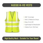 Vasego - 5 Pack of Plain Hi Visibility Reflective Safety Vest for Men & Women Fluorescent Waistcoat for Outdoor Running Walking Motor Bicycle Drivers -Class 2 (Plain Vest, Yellow, M)