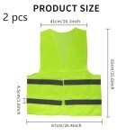 2Pcs Hi Vis Vests,High Visibility Vest Hi Vis Jackets Reflective Vest High Vis Vest Safety Security Vest Fluorescent Green Waistcoats High Vis Jacket Vest for Adult/Kids/Men/Women for Work,Running
