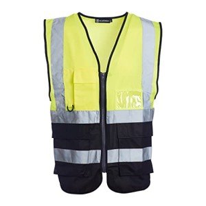 Blackrock Yellow & Black Premium Hi Vis Vest With Pockets, ID Pouch & Key Loop, Mens Womens Reflective High Vis Vests With Secure Zip, Safety Vest Security Clothing, Fully EN Certified - Size Medium