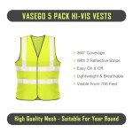 Vasego - 5 Pack of Plain Hi Visibility Reflective Safety Vest for Men & Women Fluorescent Waistcoat for Outdoor Running Walking Motor Bicycle Drivers -Class 2 (Plain Vest, Yellow, M)