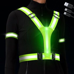ocuvaep LED Reflective Vest Running Gear, Running Lights for Runners, Rechargeable High Visibility Running Vest with Light for Walking Running Jogging