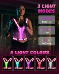 Fitense LED Reflective Vest Running Gear - 5 Lights Colors High Visibility Reflective Running Gear Rechargeable Light Up Running Vest for Walking Running Cycling, Adjustable for Men Women Kid