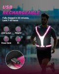 Fitense LED Reflective Vest Running Gear - 5 Lights Colors High Visibility Reflective Running Gear Rechargeable Light Up Running Vest for Walking Running Cycling, Adjustable for Men Women Kid