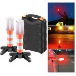 OurLeeme Emergency Lights, LED Roadside Warning Lights Flashing Road Safety Work Light Flare Strobe Light Warning Sticks with Storage Case