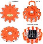 [4 Pack] LED Road Flares Safety Flashing Warning Light Roadside Emergency Disc Beacon Kit for Vehicles Boats with Magnetic Base & Hook, Premium Storage Bag (Batteries Not Included) (4)