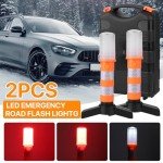 Ulsam 2pcs LED Emergency Roadside Lights, Safety Strobe Road Warning Light, Flares Emergency Road with Magnetic Base and Removable Bracket, 9 Modes Multifunctional Highway Beacon Flare Light