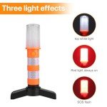 Ulsam 2pcs LED Emergency Roadside Lights, Safety Strobe Road Warning Light, Flares Emergency Road with Magnetic Base and Removable Bracket, 9 Modes Multifunctional Highway Beacon Flare Light