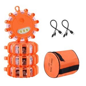 LED Road Flares Rechargeable USB Flashlight Emergency Safety Warning Light Kit with 9 Flash Modes,2 in 1 Charging Cable for Car Truck RV Vehicles Boat with Magnetic Base & Hook (4 Pack)