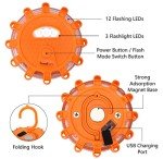 [3 Pack] LED Road Flare, USB Rechargeable Emergency Disc Beacon with 9 Flash Modes, 3 in 1 Charging Cable & Car Charger Roadside Flashing Warning Lights for Car Truck Boats（Batteries Included）