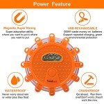 [3 Pack] LED Road Flare, USB Rechargeable Emergency Disc Beacon with 9 Flash Modes, 3 in 1 Charging Cable & Car Charger Roadside Flashing Warning Lights for Car Truck Boats（Batteries Included）