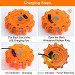 [3 Pack] LED Road Flare, USB Rechargeable Emergency Disc Beacon with 9 Flash Modes, 3 in 1 Charging Cable & Car Charger Roadside Flashing Warning Lights for Car Truck Boats（Batteries Included）