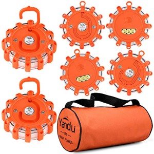 Yandu LED Road Flares (6 PACK) Emergency Beacon Safety Flare Flashing Warning Light for Car Truck Boat with Hook and Magnetic Base (Pack of 6, Orange)