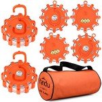 Yandu LED Road Flares (6 PACK) Emergency Beacon Safety Flare Flashing Warning Light for Car Truck Boat with Hook and Magnetic Base (Pack of 6, Orange)