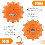 CAMUSBR 2 Pack Flashing Lights, LED Road Flares Car Emergency Kit, Warning Car Safety Beacon Flashing Disc Flare Kit with Magnetic Base for Vehicle Boat Car Truck | 9 Flash Modes