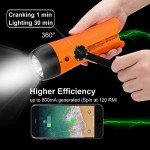 VFAN Rechargeable Hand Crank Generator/Flashlights/Charger for Phone Camping, Dog Walking Emergency Situations (Orange)