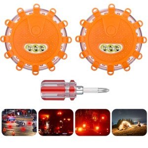 JIZZU Safety Warning Lights, 2Pcs Led Warning Lights With Screwdriver 9 Flash Modes Flashing Warning Roadside Flare with Magnetic Base Hook, Waterproof for Road Accidents, Breakdowns, Trucks