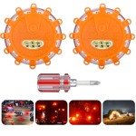 JIZZU Safety Warning Lights, 2Pcs Led Warning Lights With Screwdriver 9 Flash Modes Flashing Warning Roadside Flare with Magnetic Base Hook, Waterproof for Road Accidents, Breakdowns, Trucks